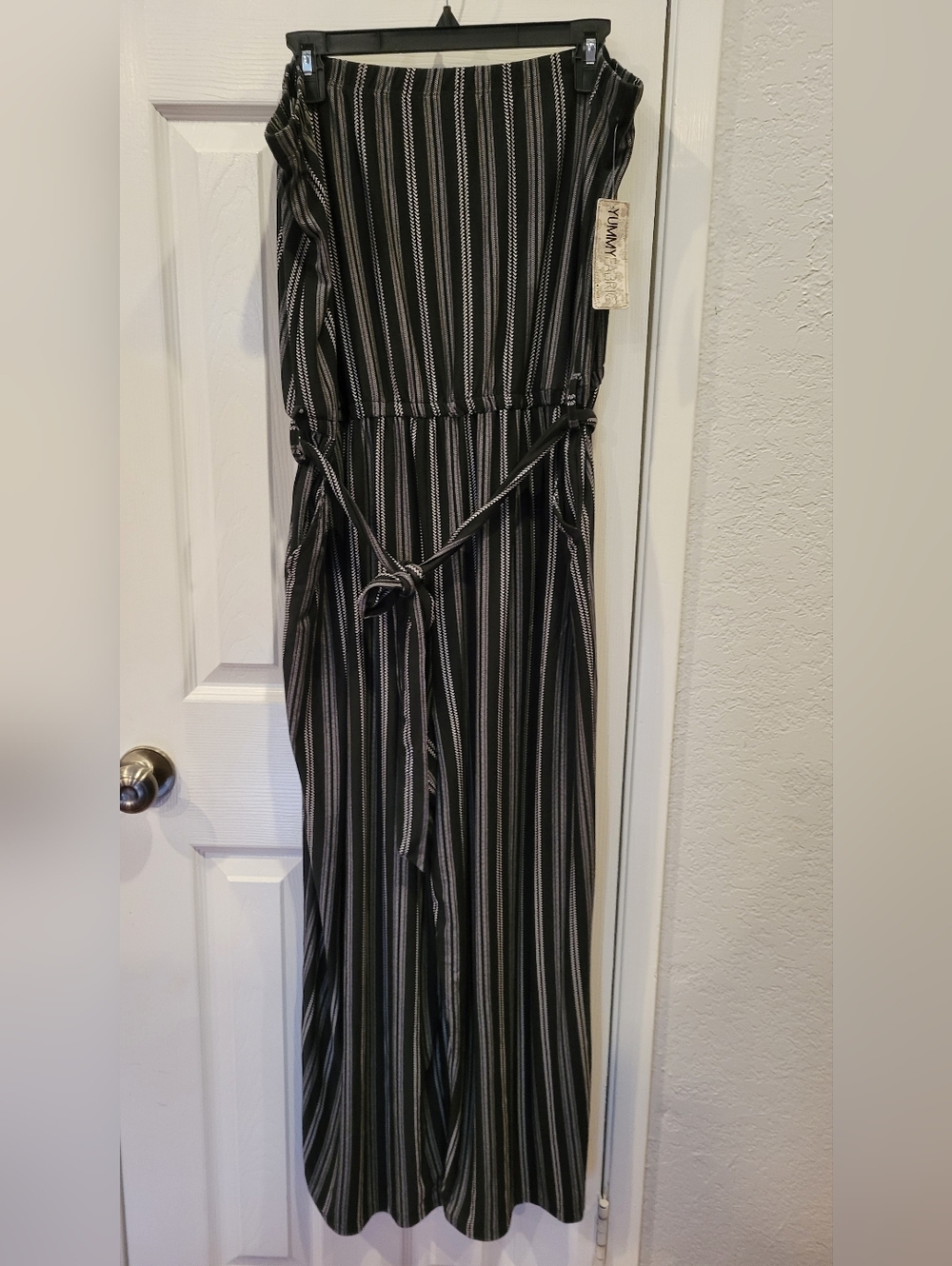 Derek Heart Black and White Striped Strapless Jumpsuit
